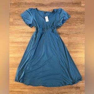 Torrid Legion Blue Crepe Flutter Short Sleeve Midi Dress Women's 1X NEW NWT‎ F9